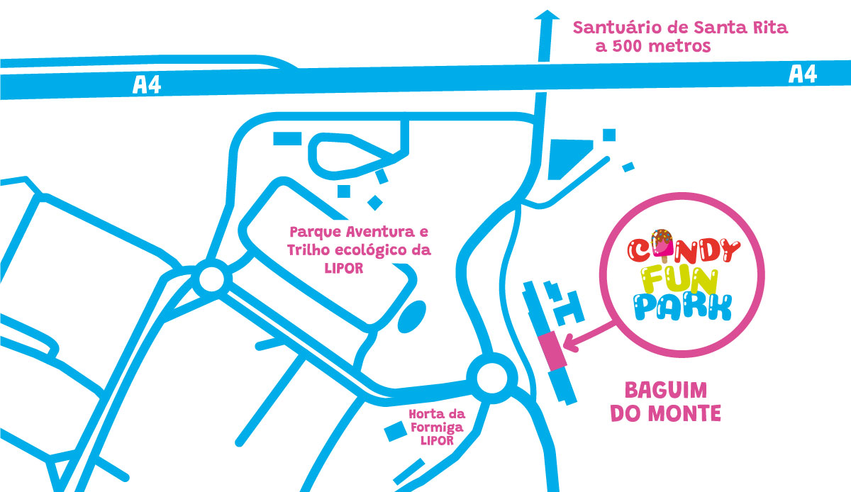 Mapa para chegar a Candy Fun Park