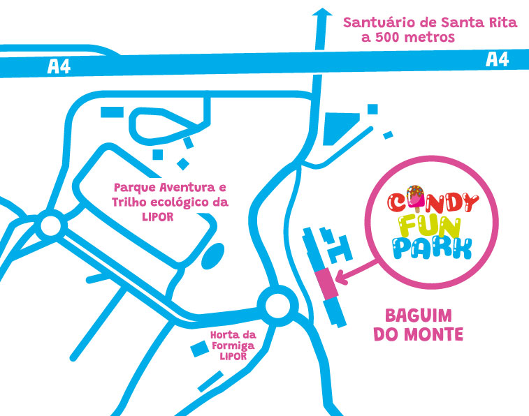 Mapa para chegar a Candy Fun Park